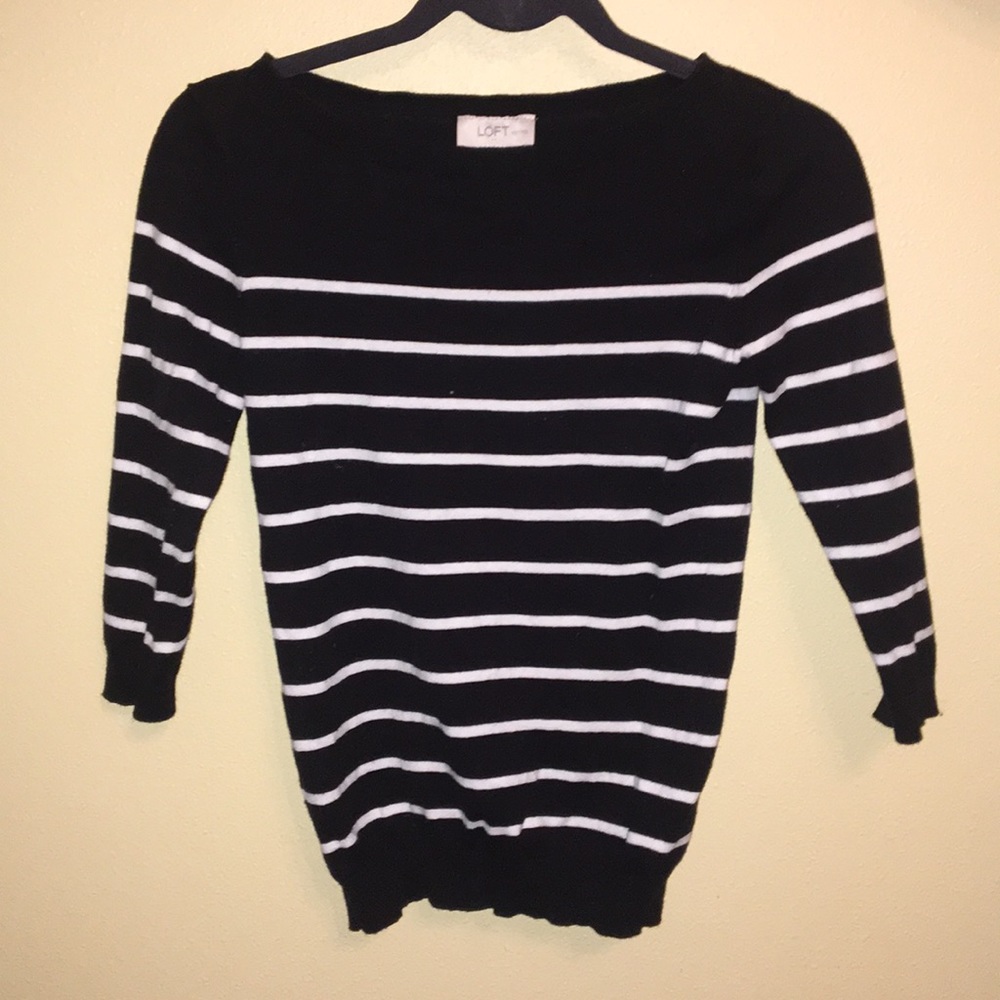 Loft Petites Black Sweater with White stripes